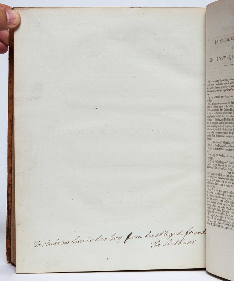 The Life of Samuel Johnson, LLD (Presentation Copy), bound with "The Principal Corrections and Additions to the First Edition of Mr. Boswell's Life of Dr. Johnson," 1793 (Presentation Copy)