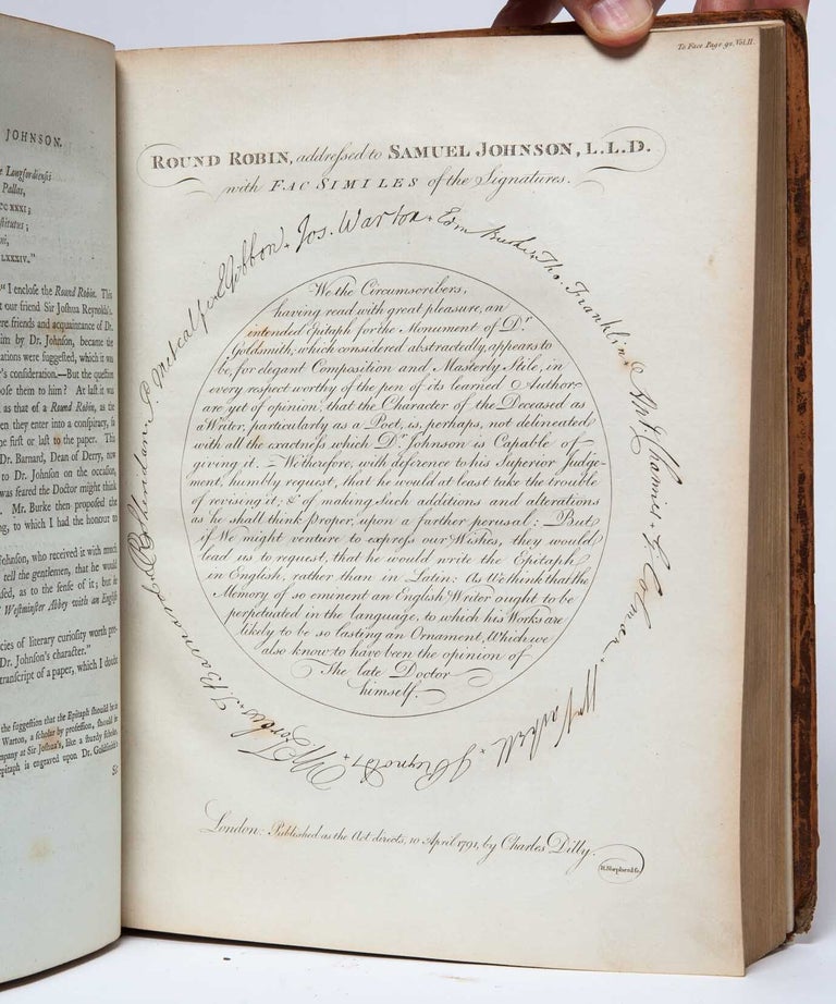 The Life of Samuel Johnson, LLD (Presentation Copy), bound with "The Principal Corrections and Additions to the First Edition of Mr. Boswell's Life of Dr. Johnson," 1793 (Presentation Copy)