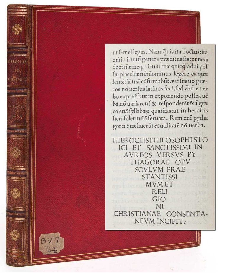 Item #1873) In aureos versus Pythagorae opusculum. Pythagoras, Hierocles of Alexandria