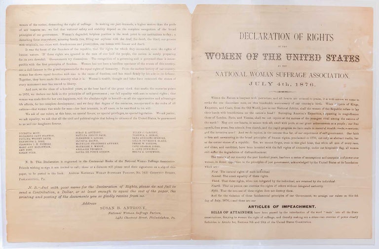 Declaration of Rights of the Women of the United States by the National Woman Suffrage Association
