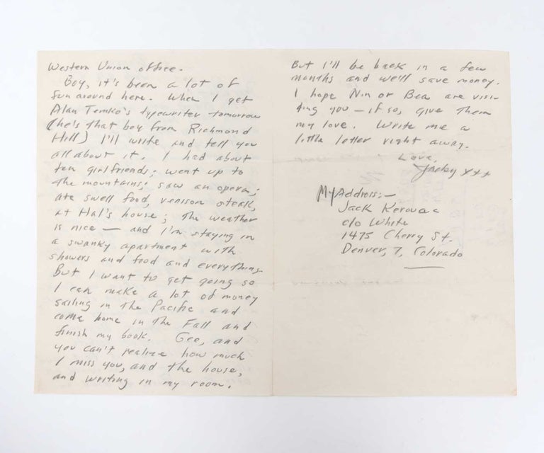 Autograph Letter Signed (ALS) to his Mother, Gabrielle Kerouac - On the Road