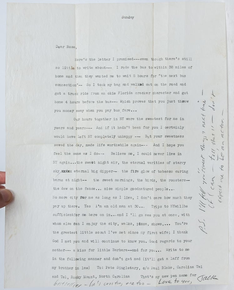 (Item #2951) Typed Letter Signed on his return home from visiting William S. Burroughs in Mexico, reflecting on leaving New York. Jack Kerouac.