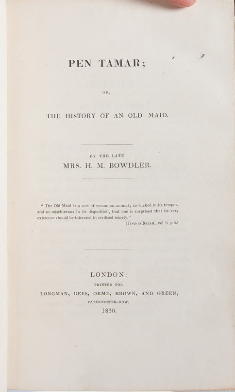 Pen Tamar; or, The History of an Old Maid (Presentation Copy)