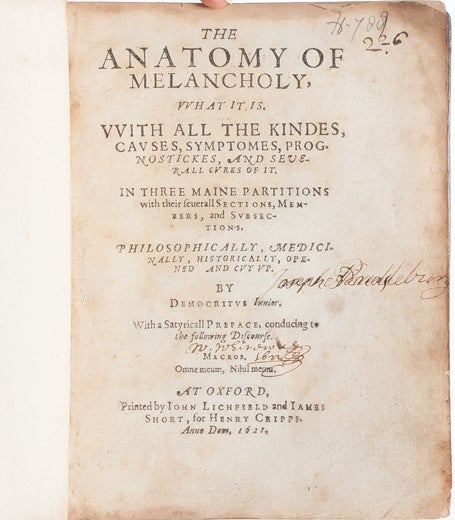 The Anatomy of Melancholy, what it is. With all the kindes, causes, symptomes, prognostickes, and severall cures of it