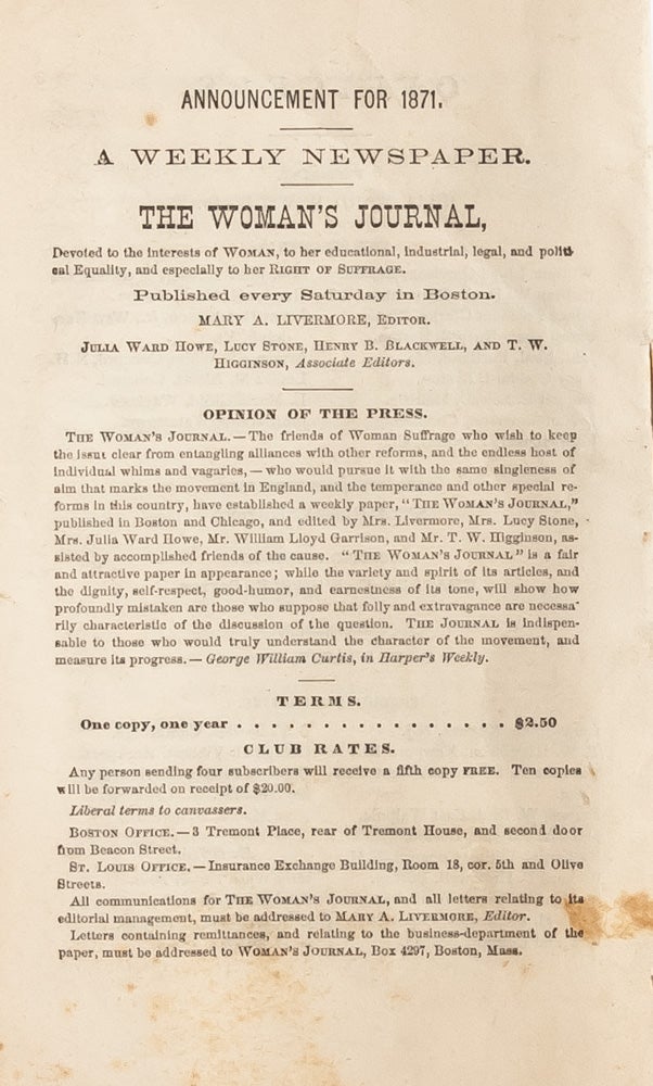 Equal Rights for Women, A Speech by George William Curtis [with] New England Woman Suffrage Association Constitution