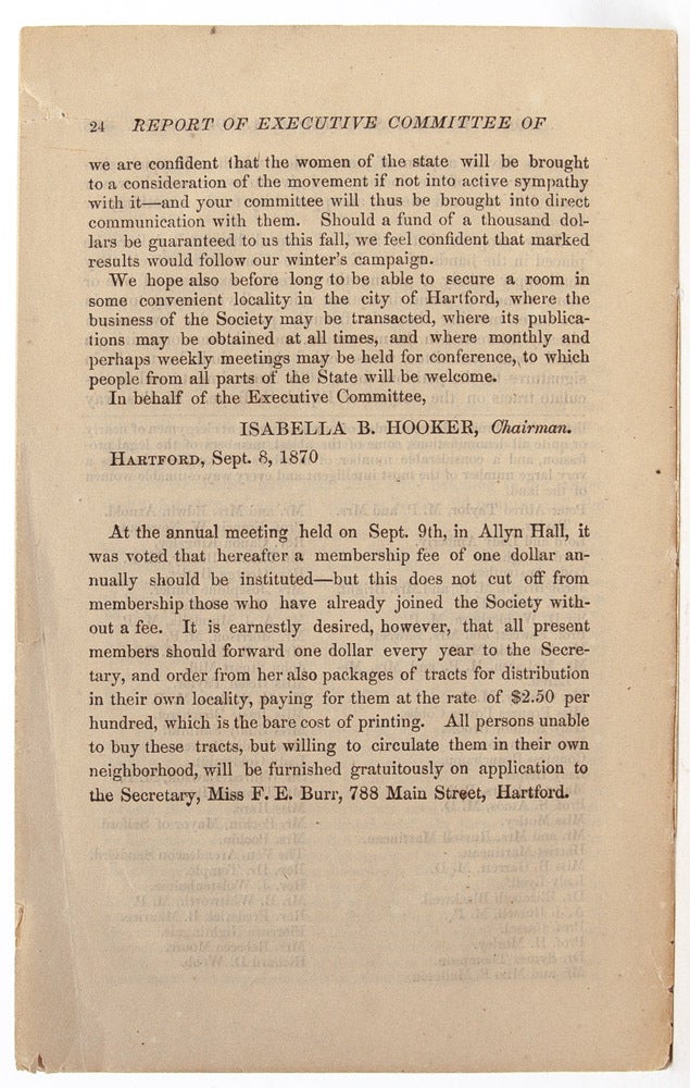 Annual Meeting of the Connecticut Woman Suffrage Association Held at Hartford, September 9, 1870