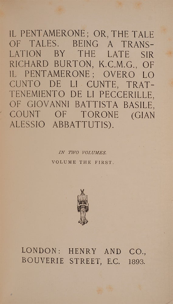 Il Pentamerone; or, The Tale of Tales (in 2 vols)