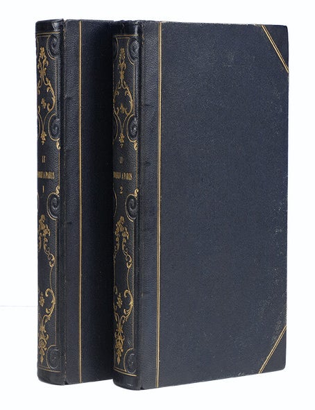 Le Diable a Paris. (in 2 vols). Paris et les Parisiens. Mœurs et coutumes, caractèes et portraits des habitants de Paris, tableau complet de leur vie privée, publique, politique, artistique, littéraire, industrielle, etc., etc. Texte par MM. George dDe Balzac, Taxile Delord, Alphonse Karr, Méry, A. Juncetis, Gérard de Nerval, Arsène Houssaye, Albert Aubert, Théophile Gautier, Octave Feuillet, Alfred de Musset, Frédéric Bérat, précédé d’une Histoire de Paris par Théophile Lavallée. Illustrations Les Gens de Paris, Séries de gravures avec légendes par Gavarni. Paris comique, vignettes par Bertall. Vues, monuments, édifices particuliers, lieux célèbres et principaux aspects de Paris par Champin, Bertrand, d’Aubigny, Français