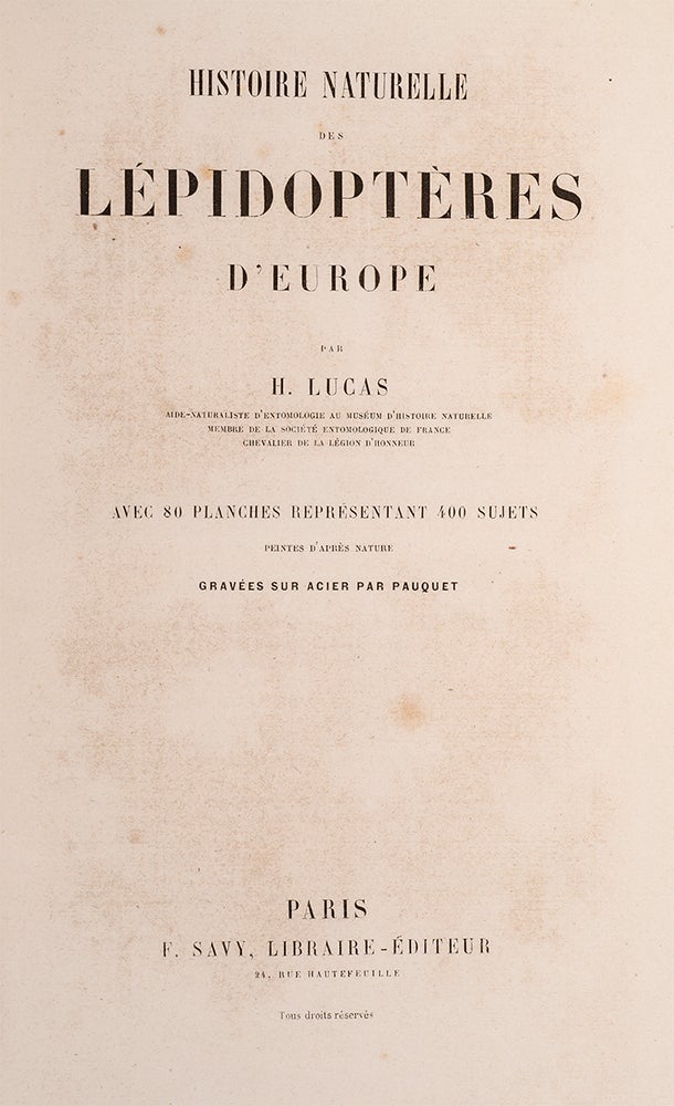 Histoire Naturelle des Lepidopteres d'Europe par H. Lucas