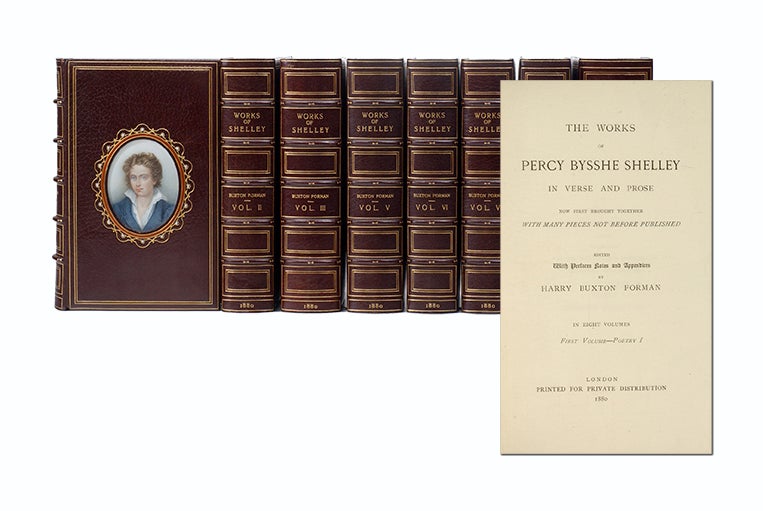 (Item #3782) The Poetical Works of Percy Bysshe Shelley [with] The Prose Works of Percy Bysshe Shelley (in 8 vols.). Cosway-Style Binding, Percy Bysshe Shelley.