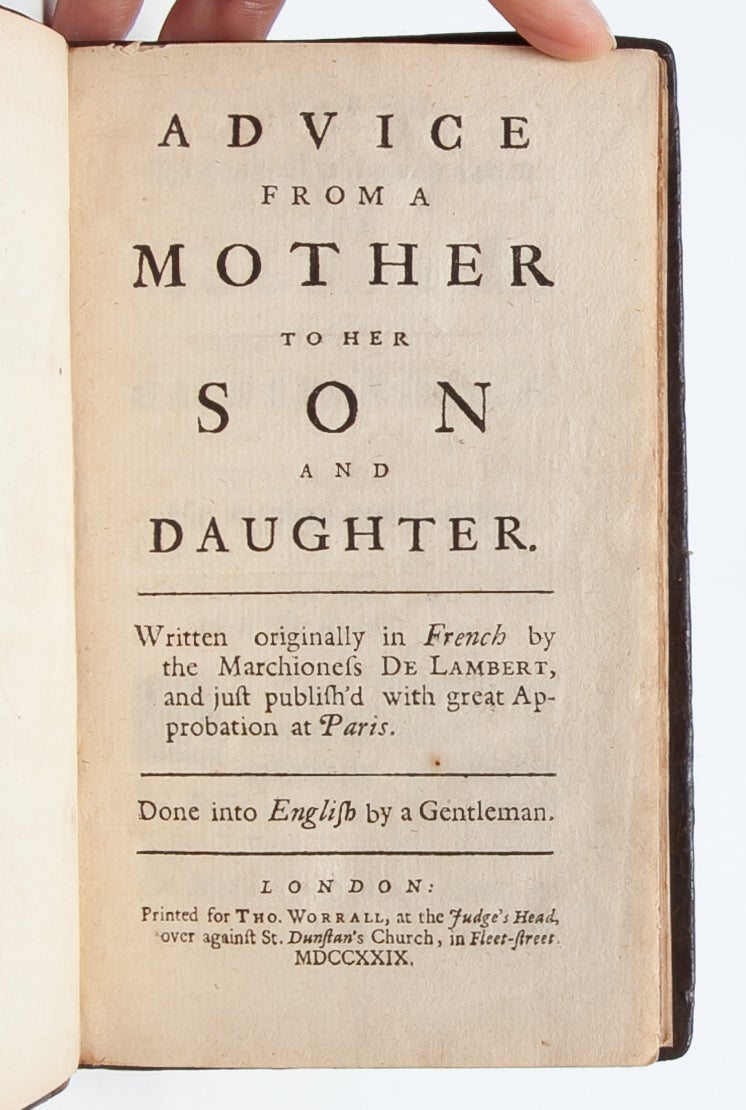 (Item #4173) Advice from a Mother to her Son and Daughter. Marchioness Anne-Therese de Lambert, William Hatchett.