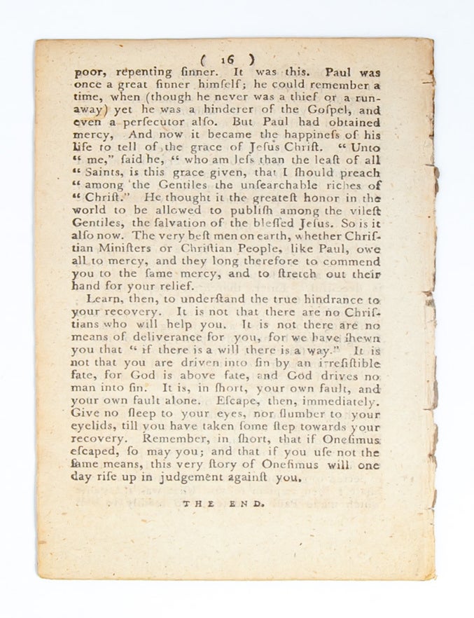 Onesimus; or, the Run-Away Servant Converted. A True Story