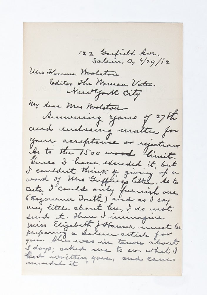 Correspondence Regarding Publications Promoting Women's Suffrage
