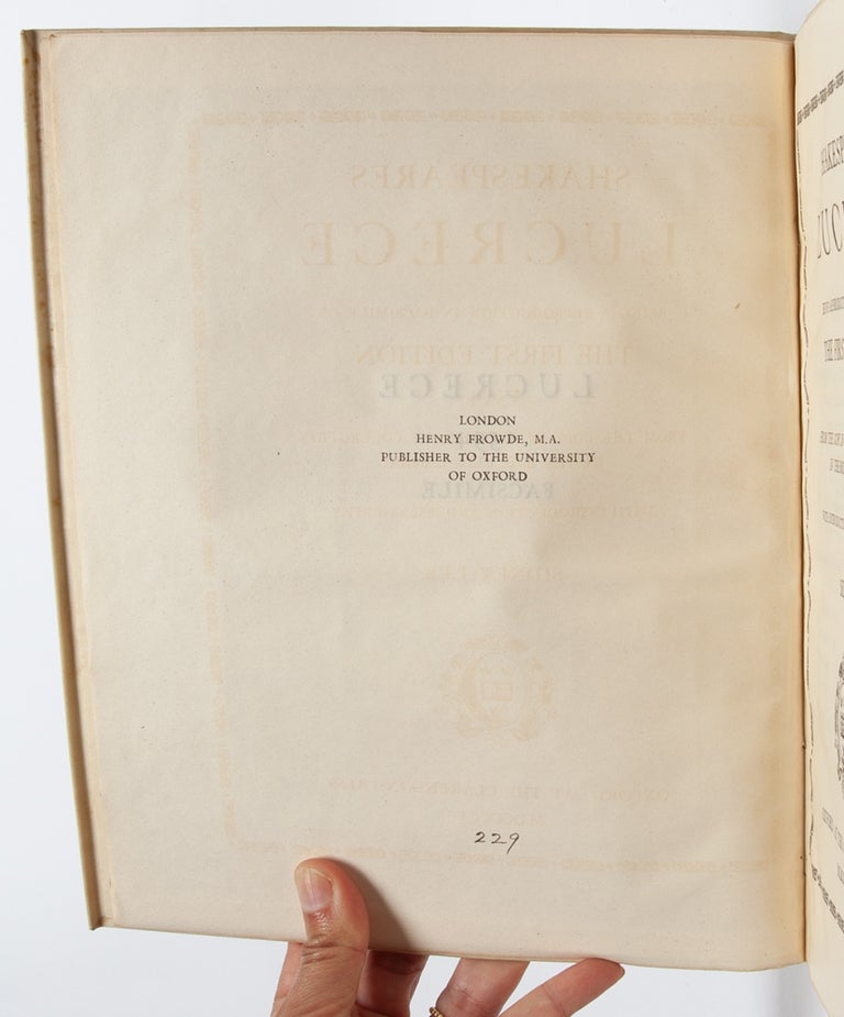 Shakespeares Lucrece. Being a Reproduction in Facsimile of the First Edition, 1594