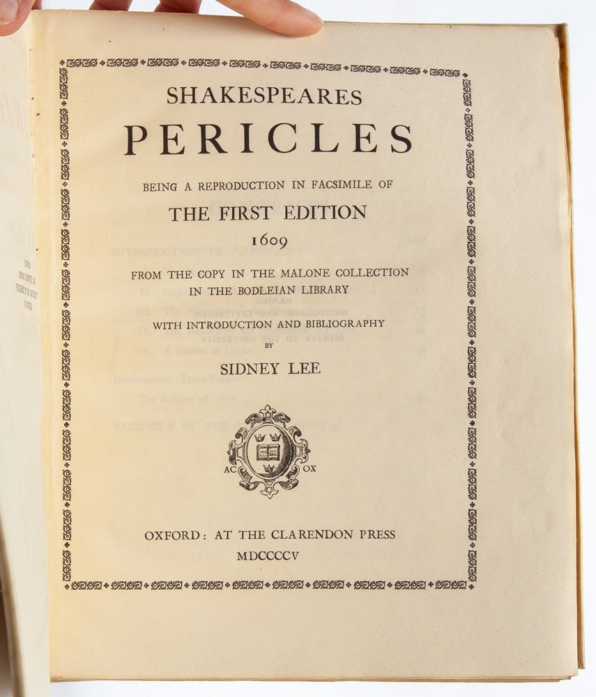 (Item #4723) Shakespeares Pericles. Being a Reproduction in Facsimile of the First Edition, 1609. William Shakespeare.