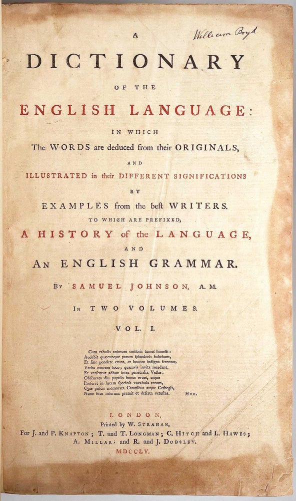 A Dictionary of the English Language (in 2 vols.)
