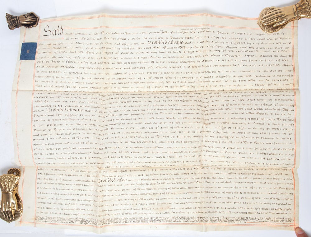 (Item #4911) Pre-Marital Property Agreement and Will. Marital Property, Wills, Land Grants, Mary Poulter, James Danvers.