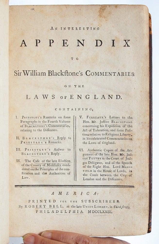 An Interesting Appendix to Sir William Blackstone's Commentaries on the Laws of England...