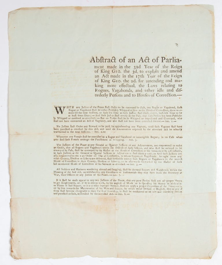 Item #5160) Abstract of an Act of Parliament...making more effectual the Laws relating to Rogues,...