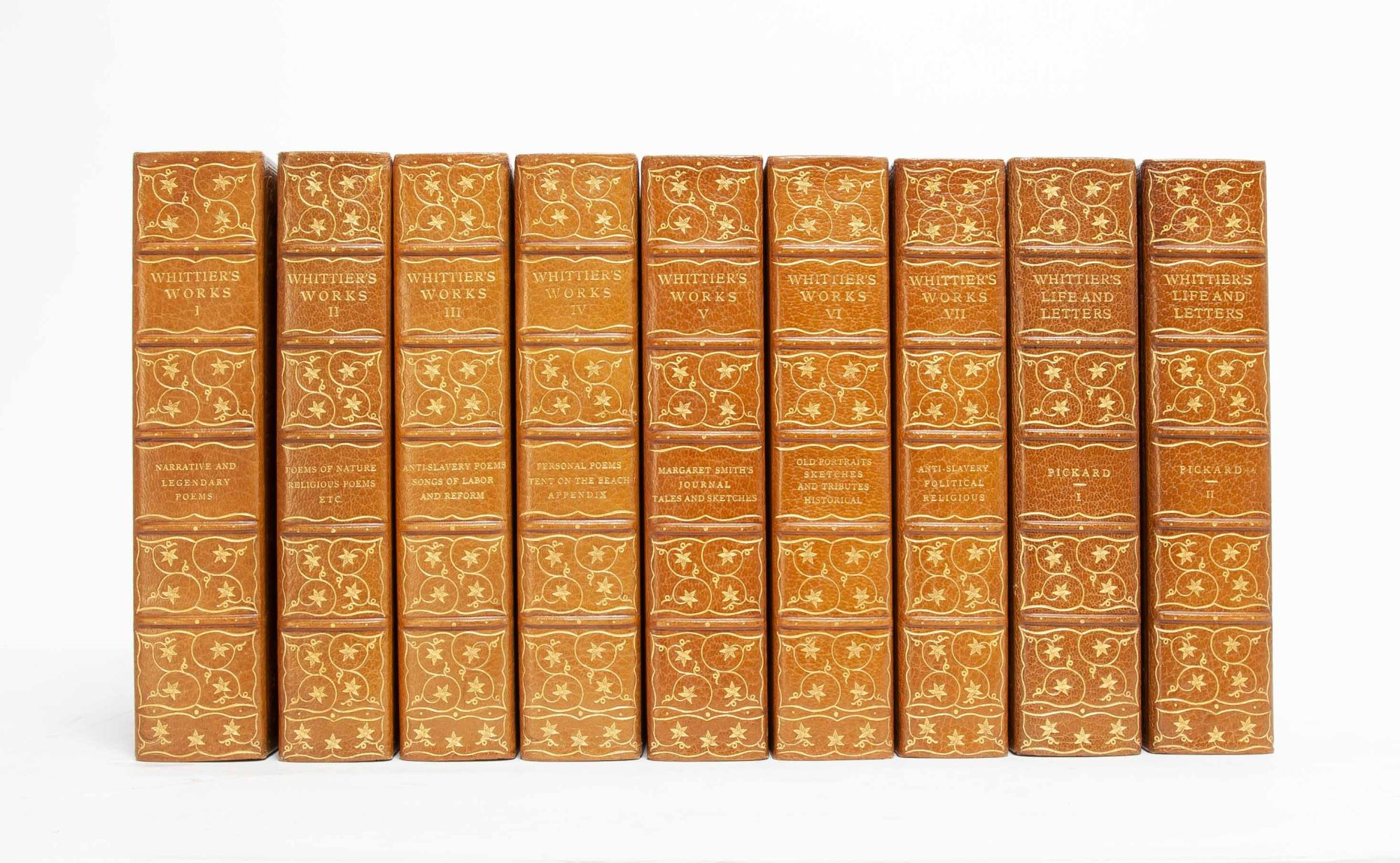 (Item #5182) The Poetical Works of John Greenleaf Whittier [with] Life and Letters of... (Artist's Edition in 9 vols.). John Greenleaf Whittier.