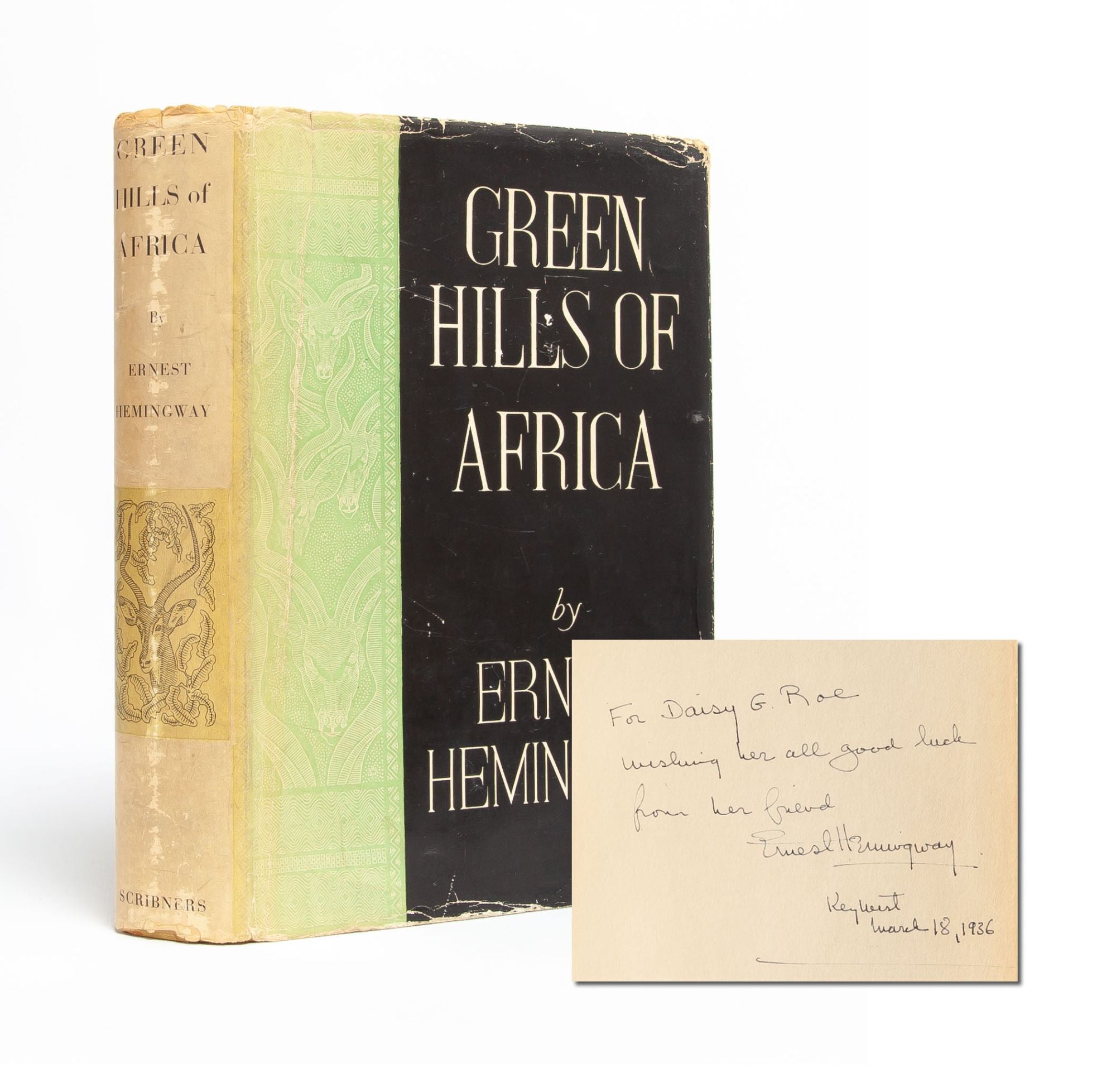 (Item #5255) Green Hills of Africa (Inscribed first edition). Ernest Hemingway.