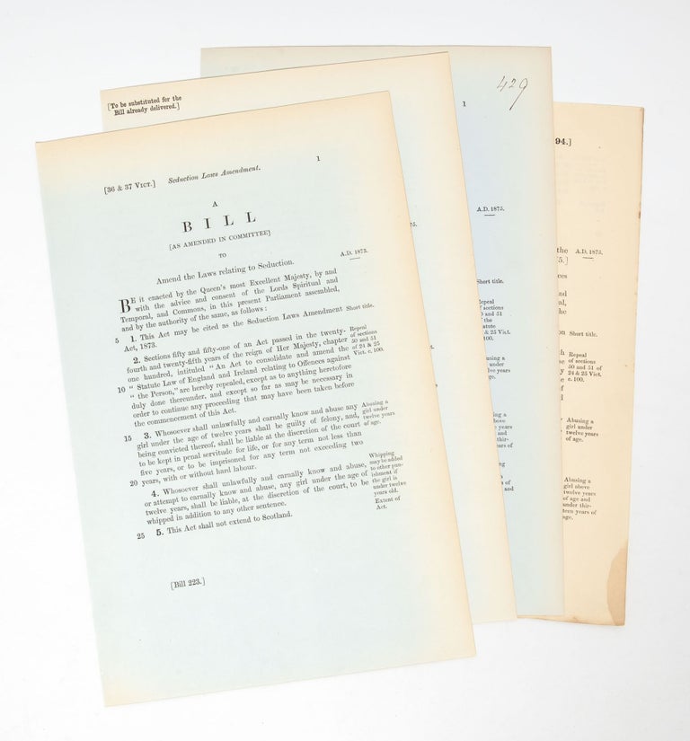Item #5374) Collection of 11 Bills and Acts Documenting the Legal Development of Sexual Consent...