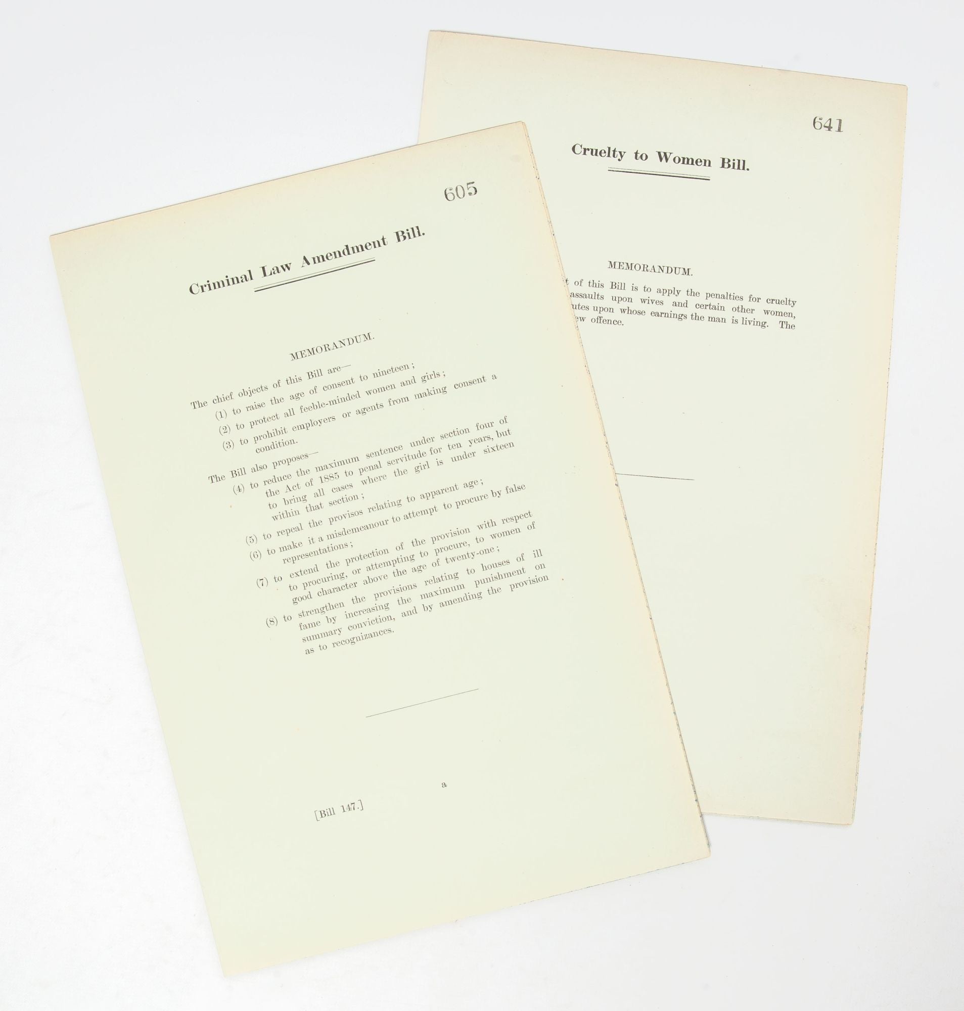 Collection of 11 Bills and Acts Documenting the Legal Development of Sexual Consent and Associated Protections Against Assault Across Half a Century Consent, Assault First editions photo