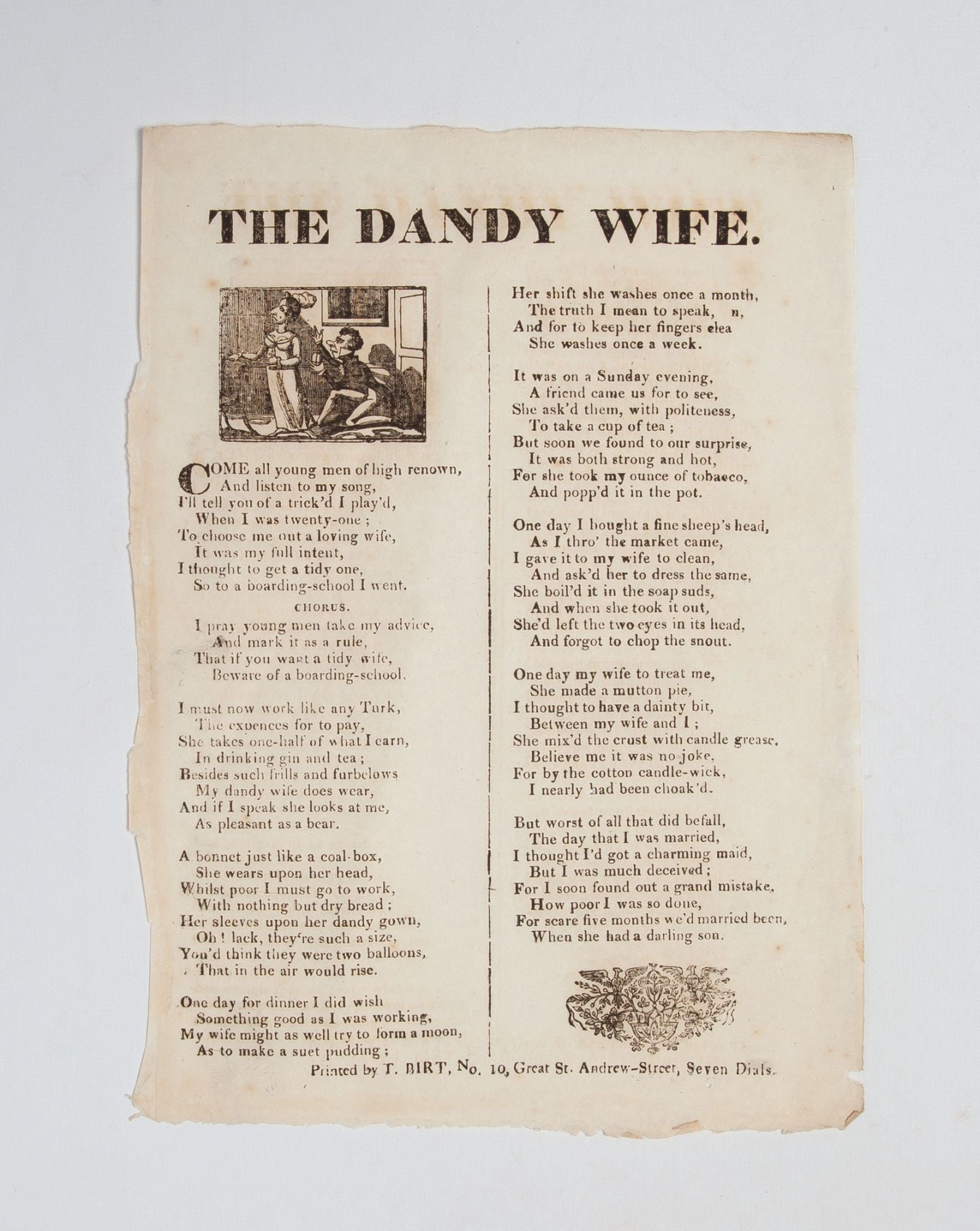(Item #5421) The Dandy Wife. Honorable Prostitution, Marital Economies, Sex, Women's Education, Broadside Ballad.