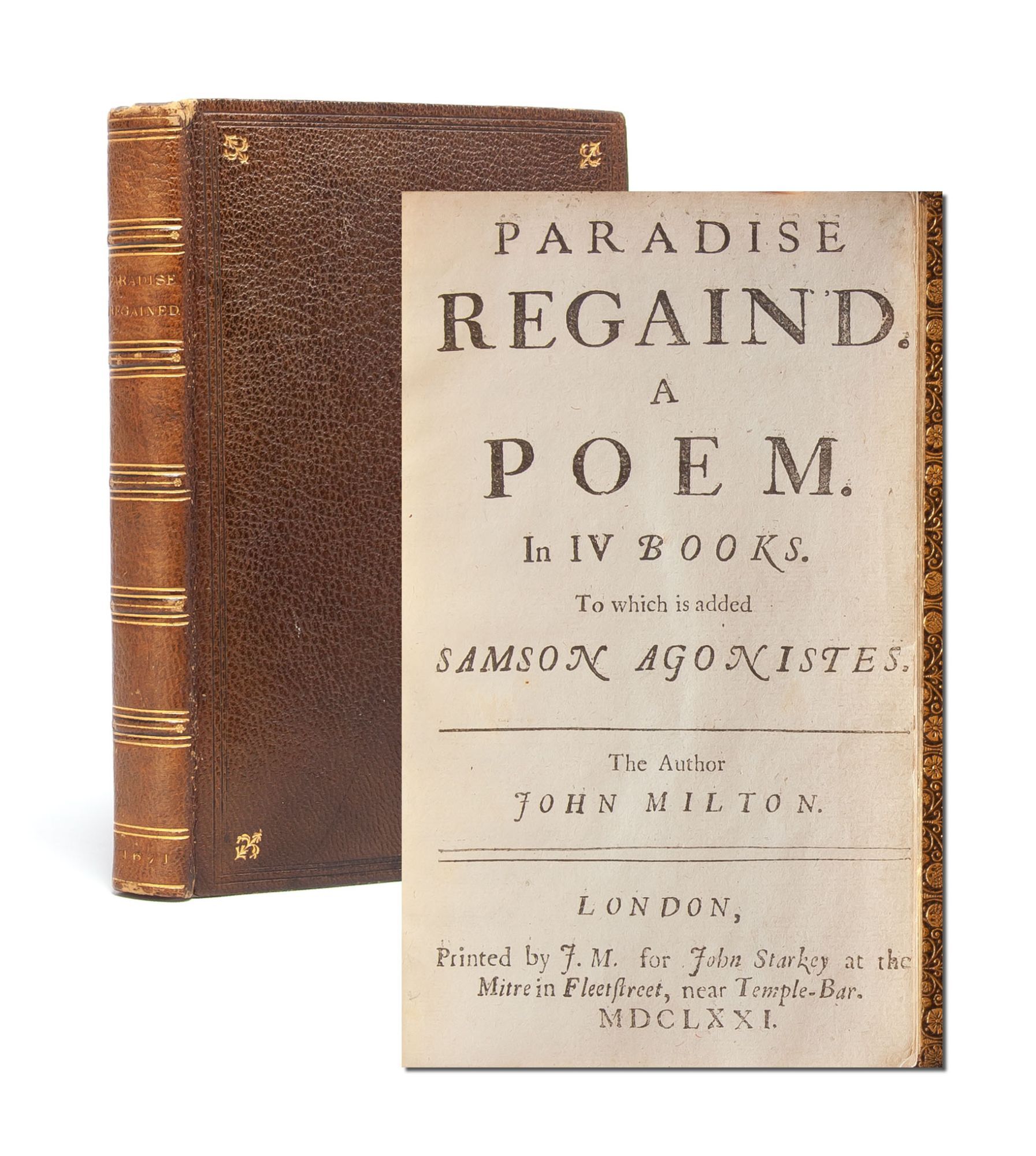 (Item #5443) Paradise Regain'd. A Poem. In IV Books. To which is added Samson Agonistes. John Milton.