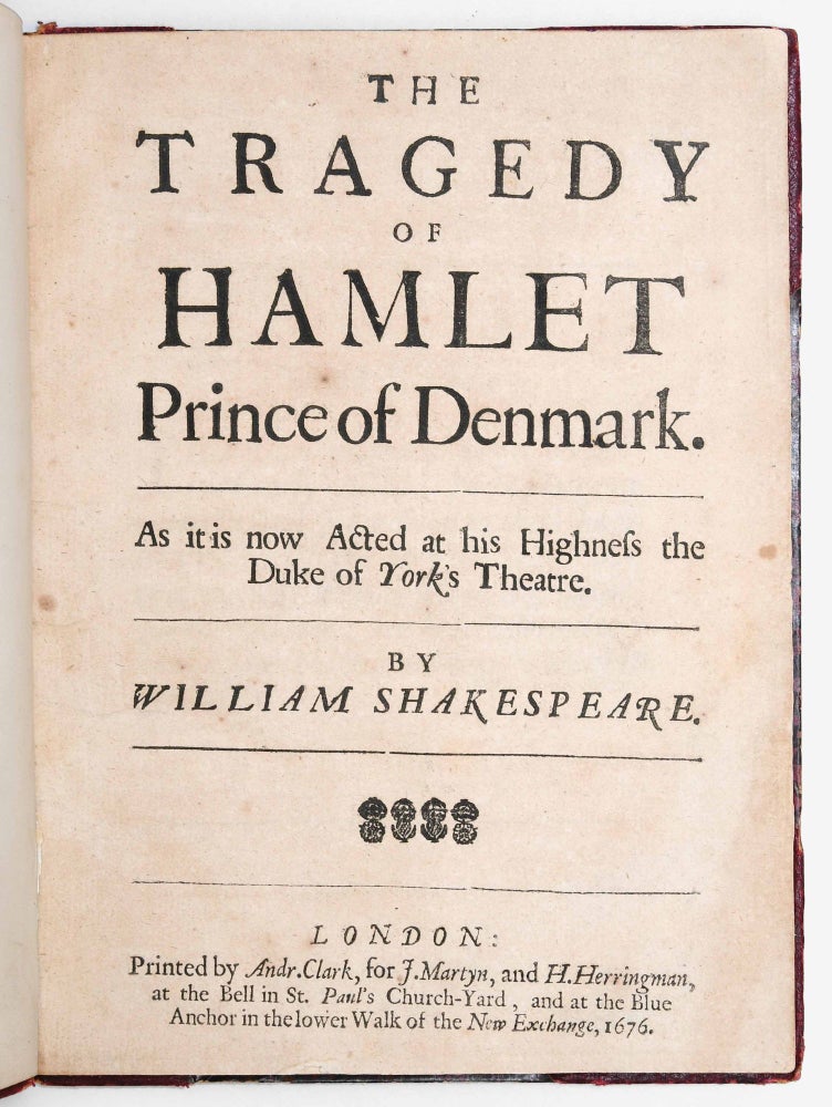 Item #5540) The Tragedy of Hamlet Prince of Denmark. William Shakespeare