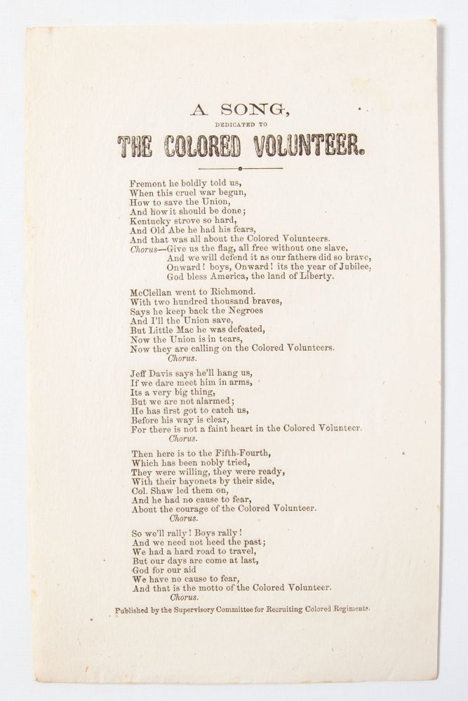 Item #5552) A Song Dedicated to the Colored Volunteer. Frederick Douglass, Tom Craig