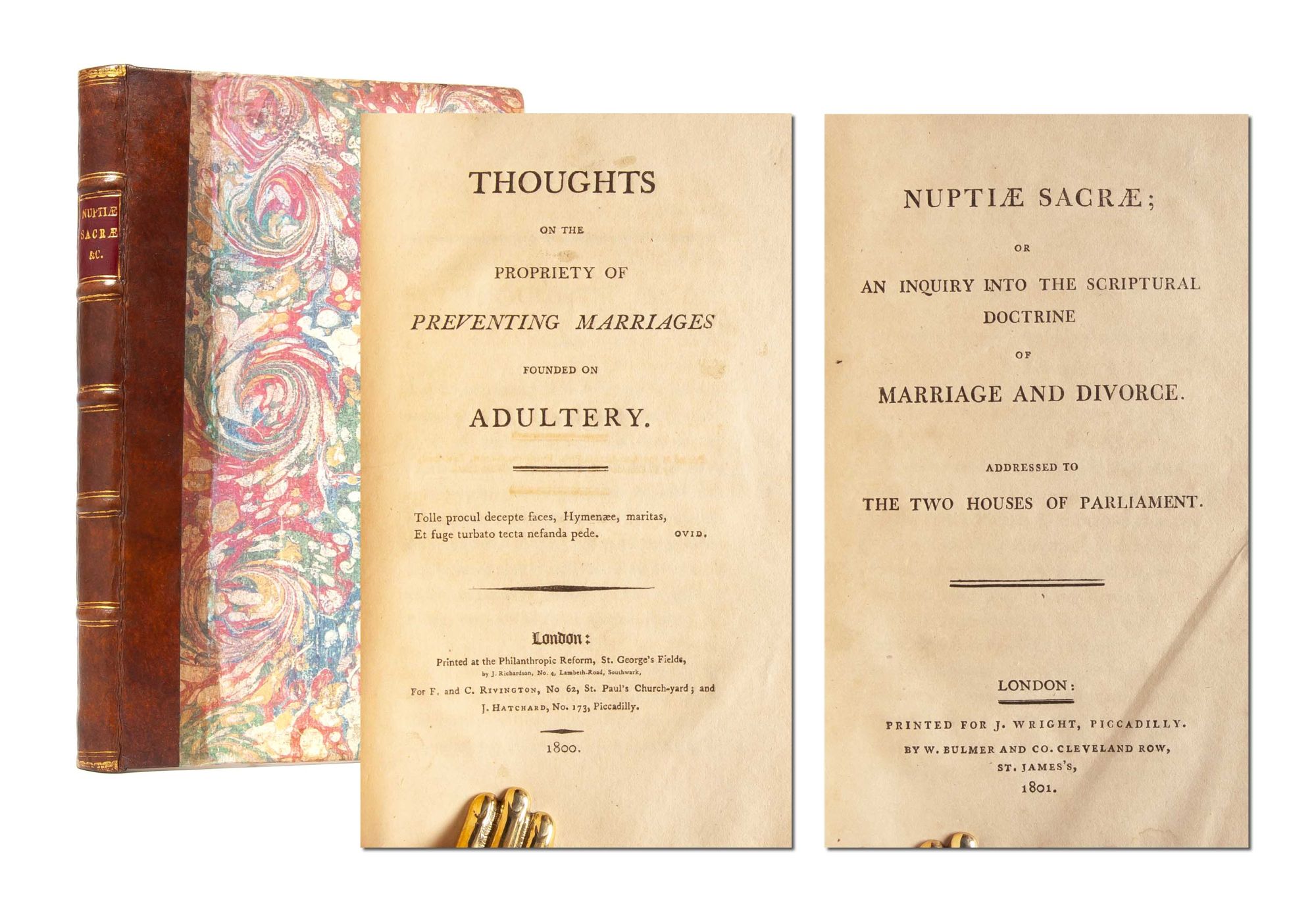 (Item #5554) Nuptiae Sacra; or an Inquiry into the Scriptural Doctine of Marriage and Divorce [with] Thoughts on the Propriety of Preventing Marriages Founded on Adultery. Women's Rights, Marriage, Divorce.