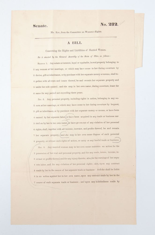 Item #5555) A Bill Concerning the Rights and Liabilities of Married Women. Women's Property...