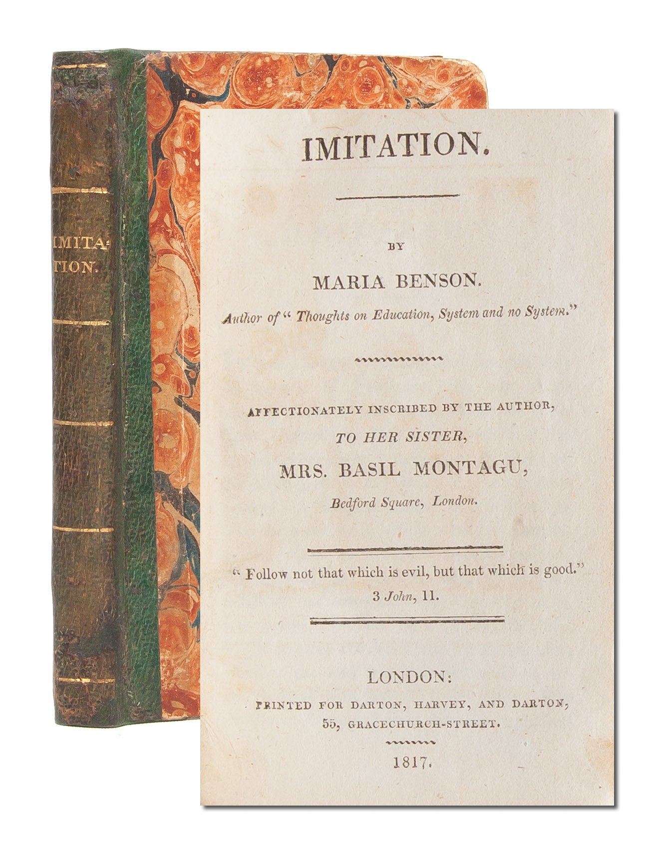 (Item #5735) Imitation. Affectionately inscribed by the Author to her sister, Mrs. Basil Montagu. Maria Benson.