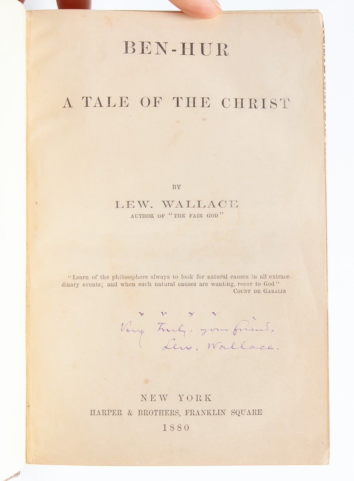 (Item #5739) Ben-Hur A Tale of the Christ (Inscribed first edition). Lew Wallace.
