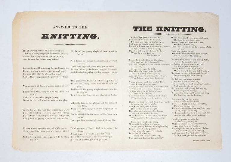 Answer to The Knitting [with] The Knitting. Bawdy Broadside, Anonymous.