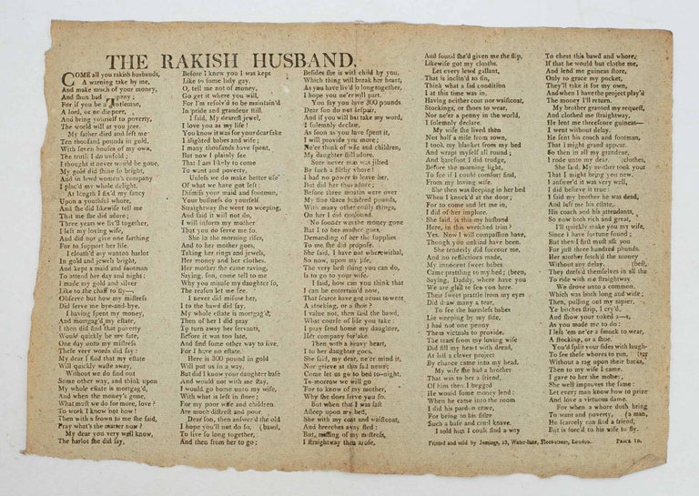 The Rakish Husband. Bawdy Broadside, Sex Work, Marriage.