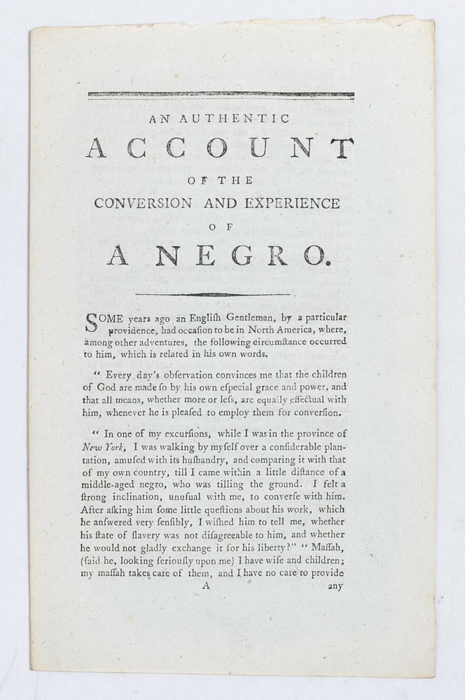 An Authentic Account of the Conversion and Experience of a Negro. Anonymous.