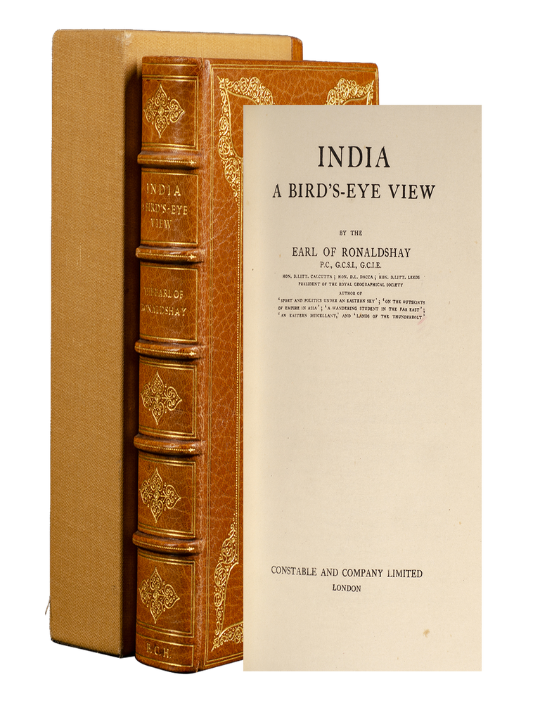 Item #6233) India. A Birds-Eye View by the Earl of Ronaldshay. Fine Binding - Cosway style, Earl...