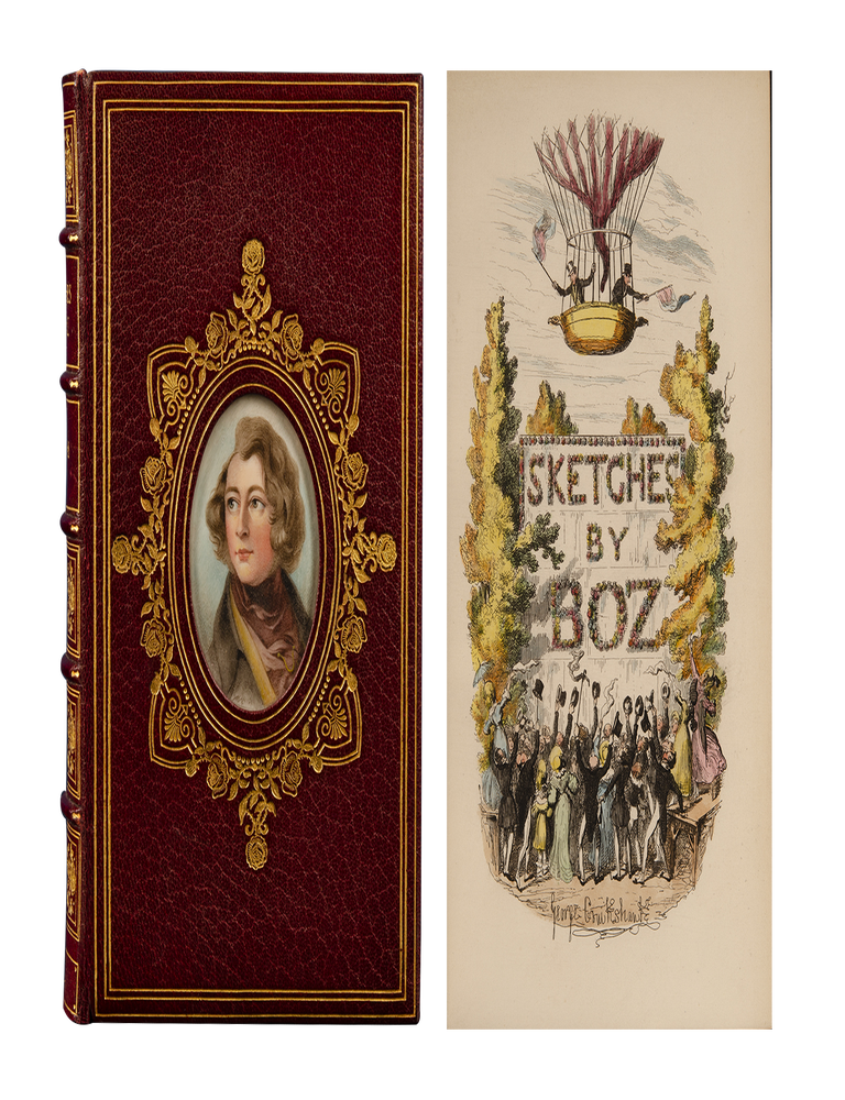 Item #6243) Sketches by Boz. Fine Binding - Cosway style, Charles Dickens, George Cruikshank