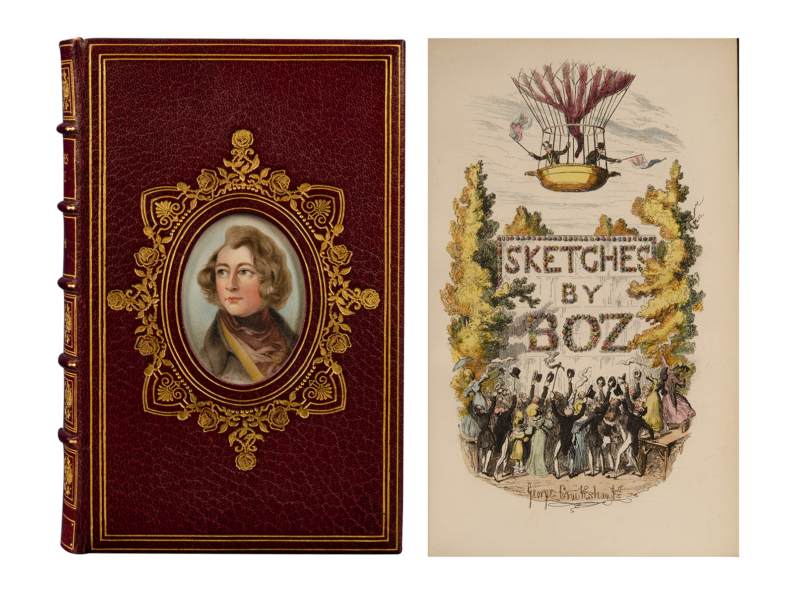 (Item #6243) Sketches by Boz. Fine Binding - Cosway style, Charles Dickens, George Cruikshank.