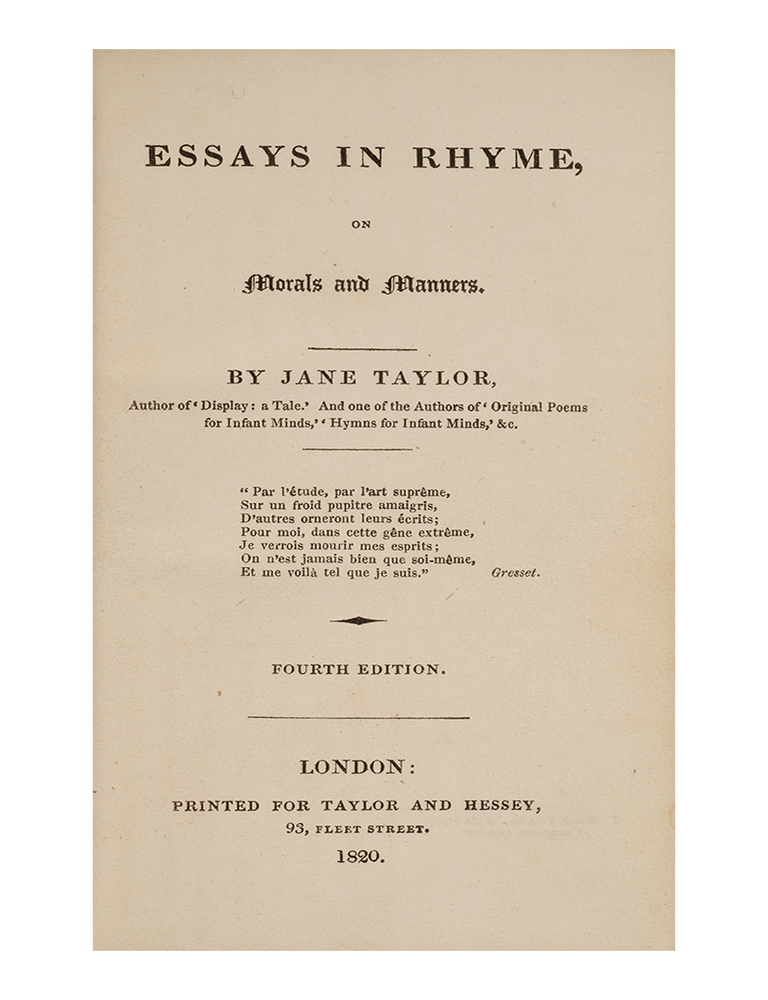 Essays in Rhyme on Morals and Manners (Inscribed)