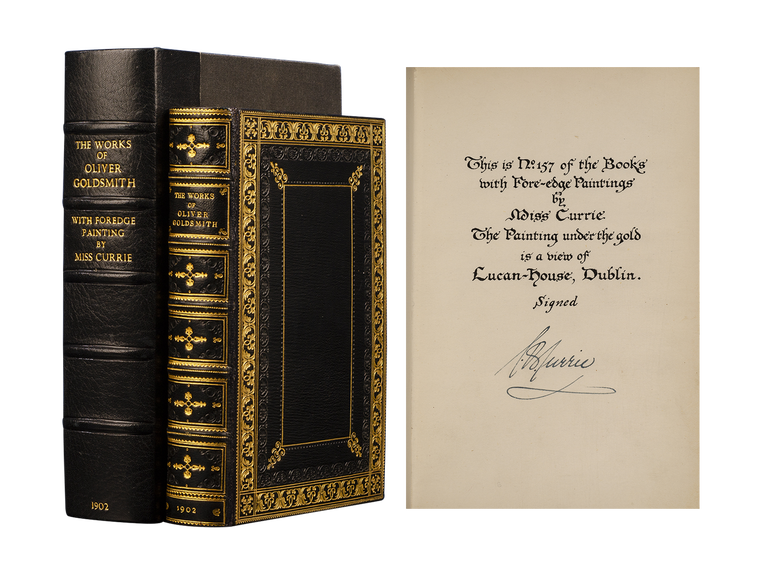 Item #6285) The Miscellaneous Works of Oliver Goldsmith. Fore-Edge Painting, Miss C. B. Currie,...