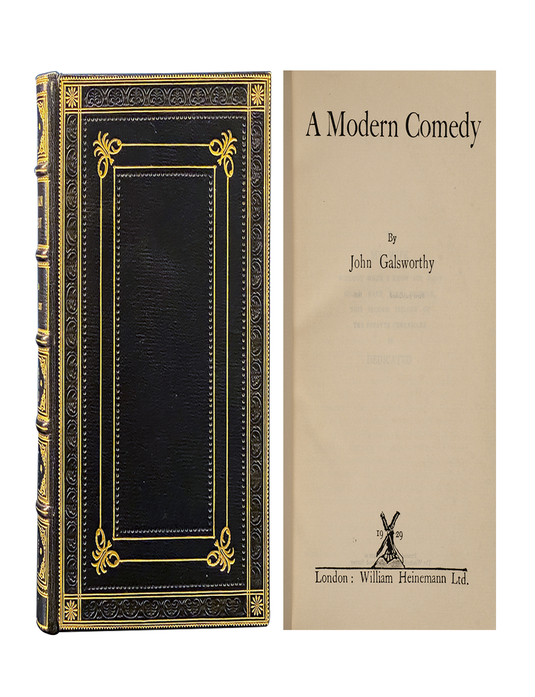 Item #6286) A Modern Comedy. Fore-Edge Painting, Miss C. B Currie, John Galsworthy, artist