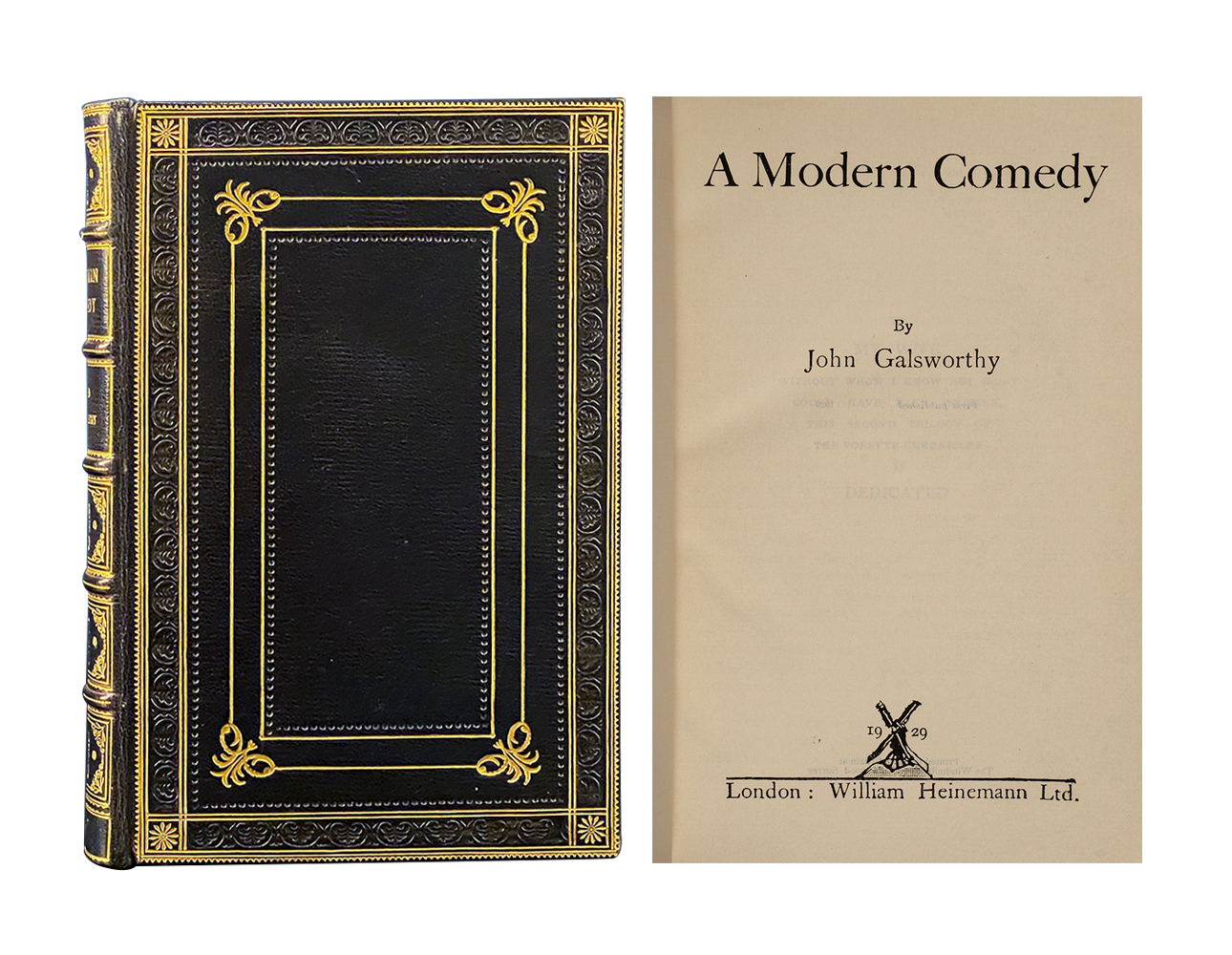 (Item #6286) A Modern Comedy. Fore-Edge Painting, Miss C. B Currie, John Galsworthy, artist.