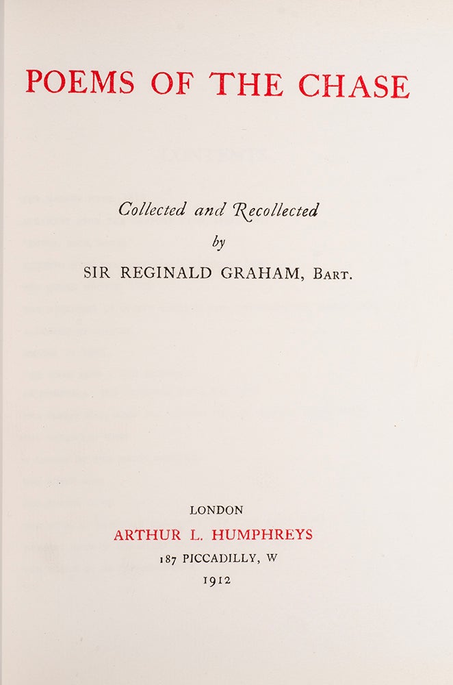 Poems of the Chase | Sir Reginald Graham, compiler | First edition