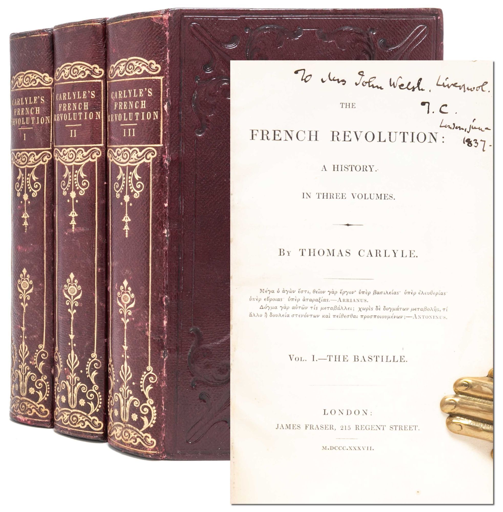 (Item #6528) The French Revolution. A History (Family presentation copy). Thomas Carlyle.