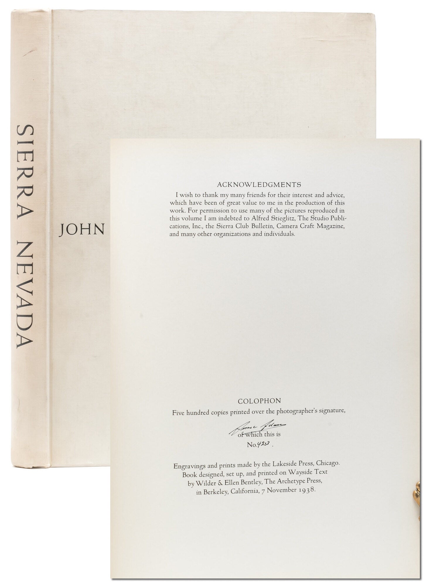 (Item #6764) Sierra Nevada: The John Muir Trail (Signed limited edition). Ansel Adams.
