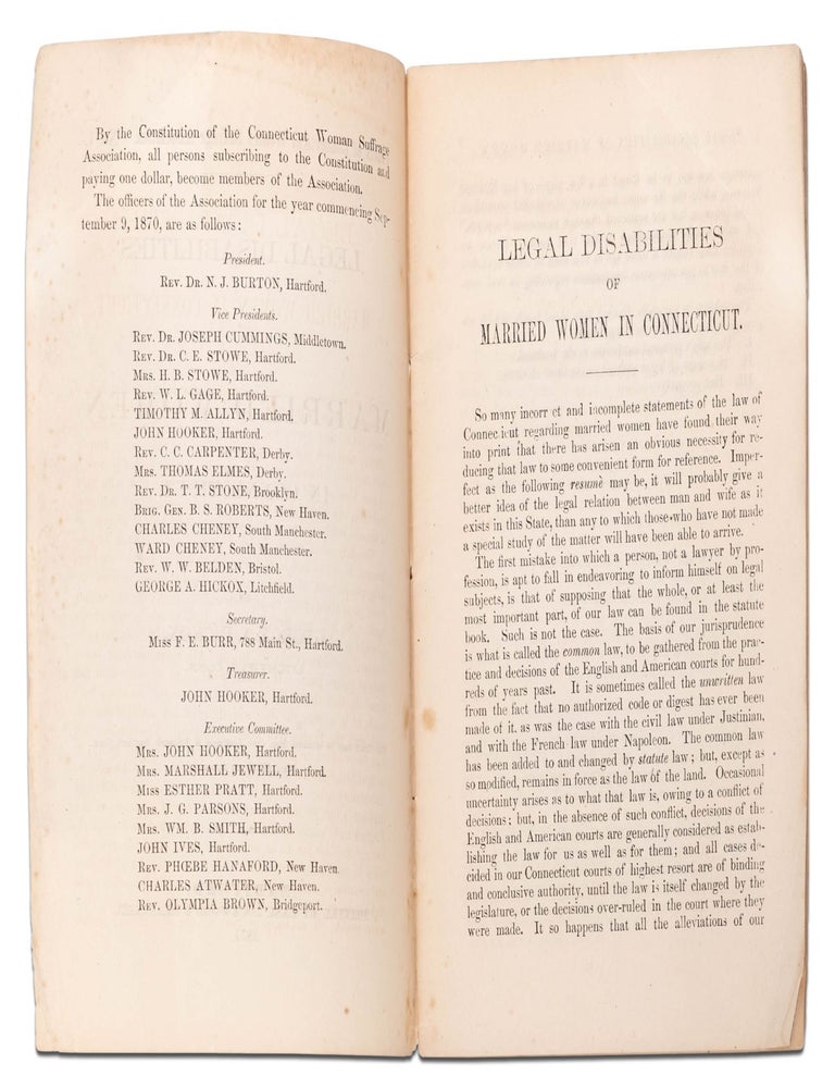 Tracts of Connecticut Woman Suffrage Association. No. 1. Legal Disabilities of Married Women