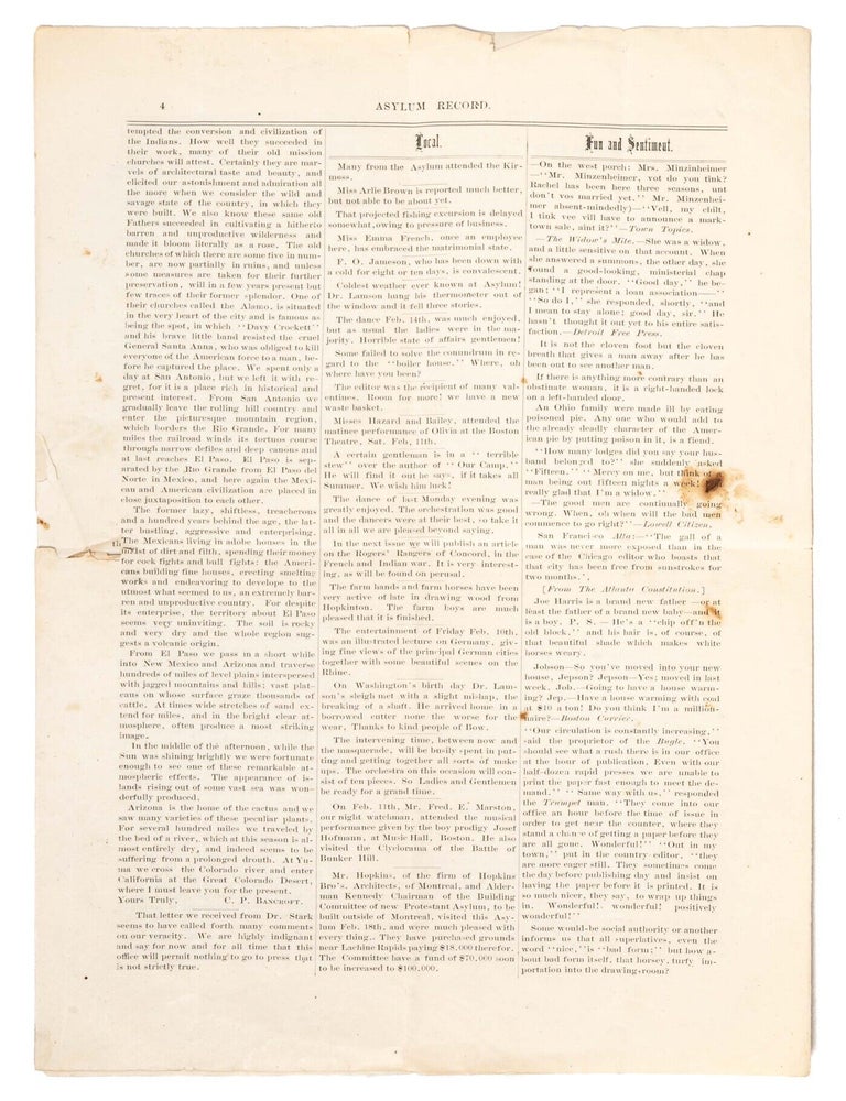 Asylum Record. A Paper of Local Interest Published at the N.H. Asylum. Vol. 1. No. 5